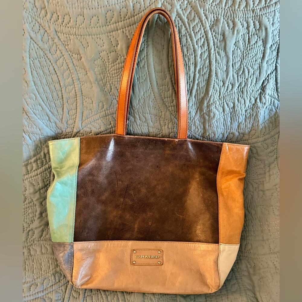 CAPOVERSO  Leather Tote/Handbag-Made in Italy-Shoulder Straps & Compartments